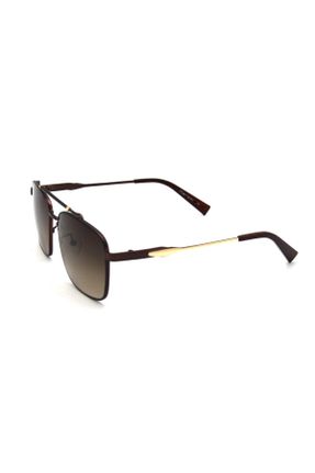 عینک آفتابی قهوه ای مردانه 56 UV400 فلزی سایه روشن هندسی کد 835710033