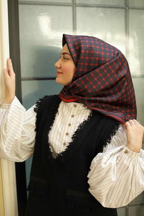 روسری سرمه ای کرپ ساتن ابریشم Silk Home - کد 712935074