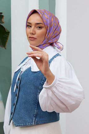 روسری بنفش کرپ ساتن ابریشم Silk Home - کد 712937499
