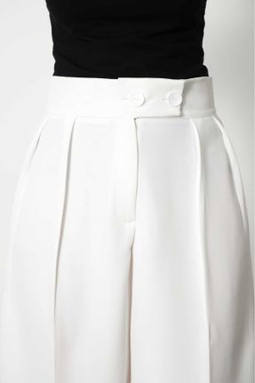 شلوار سفید زنانه پلی استر پارچه پاچه راحت فاق بلند کد 813182299