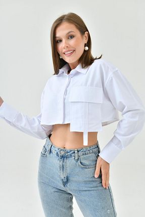 پیراهن سفید زنانه کراپ enmodaiçgiyim - کد 825007302