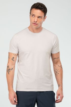 تی شرت بژ مردانه یقه گرد پنبه (نخی) رگولار تکی پوشاک ورزشی کد 835799691