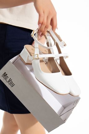 کفش پاشنه بلند کلاسیک سفید زنانه چرم لاکی پاشنه ضخیم پاشنه کوتاه ( 4 - 1 cm ) کد 827877495