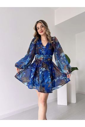 لباس آبی زنانه بافتنی مخلوط پلی استر آستین-بلند پارتی کد 827062801