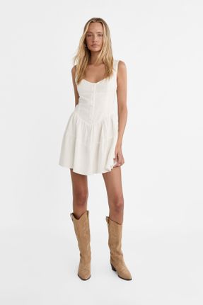 لباس سفید زنانه بافتنی ویسکون لش آستین-کوتاه کد 829297946
