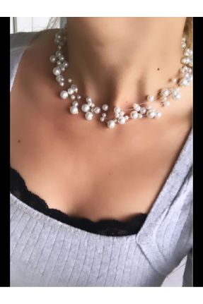 گردنبند جواهر سفید زنانه مروارید کد 779781439