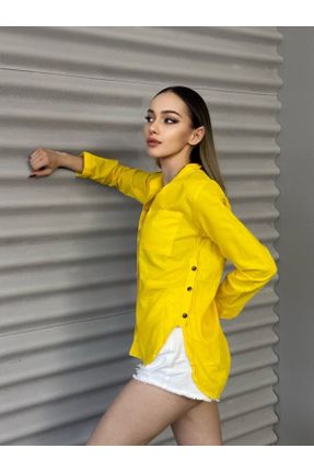 پیراهن زرد زنانه اسلیم فیت یقه پیراهنی کد 827309351