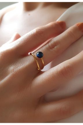 انگشتر جواهر آبی زنانه روکش طلا کد 119943369