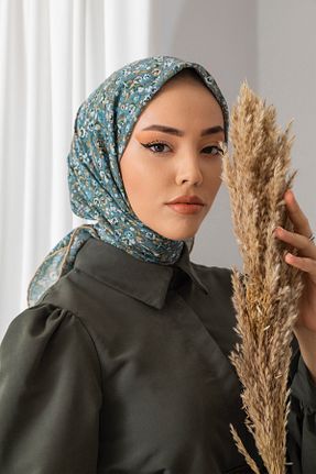 روسری قهوه ای پنبه (نخی) 90 x 90 طرح گلدار کد 350398878