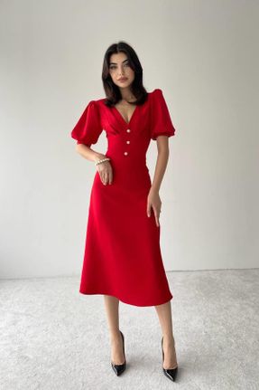 لباس قرمز زنانه بافتنی آستین-کوتاه کد 833543490