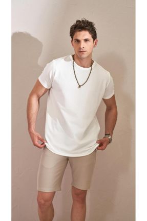 تی شرت سفید مردانه رگولار پنبه - پلی استر یقه گرد کد 833645727
