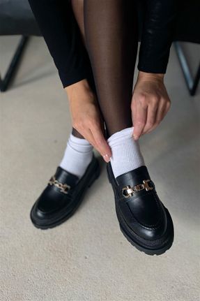 کفش لوفر مشکی زنانه چرم مصنوعی پاشنه کوتاه ( 4 - 1 cm ) کد 772782530