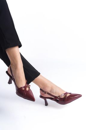 کفش پاشنه بلند کلاسیک زرشکی زنانه پاشنه متوسط ( 5 - 9 cm ) چرم مصنوعی پاشنه نازک کد 805413234