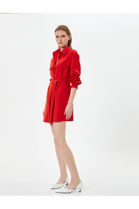 لباس قرمز زنانه بافتنی لباس پیراهنی آستین-بلند کد 750619584