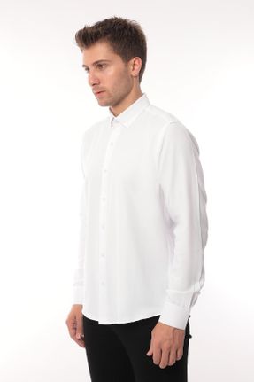 پیراهن سفید مردانه پنبه - پلی استر ریلکس یقه نیمه ایتالیایی کد 378769118