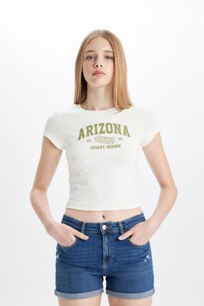 تی شرت نباتی زنانه Fitted یقه گرد تکی کد 827724223