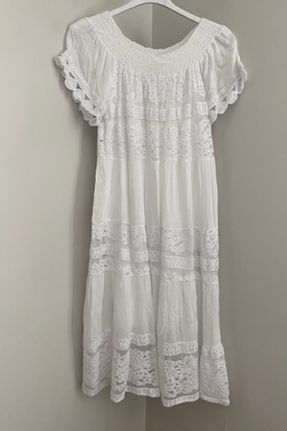 لباس سفید زنانه بافتنی ویسکون رگولار آستین-کوتاه کد 835754676