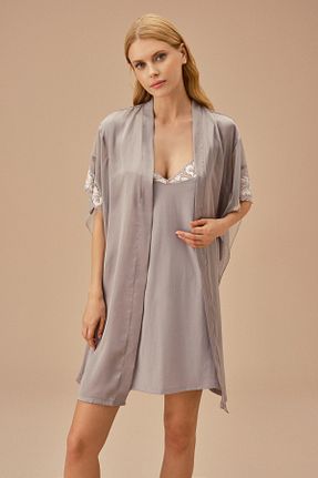 ربدوشام طوسی زنانه پلی استر Suwen - کد 835786506
