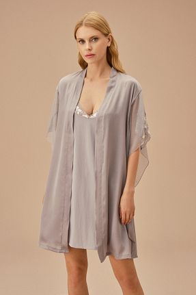 ربدوشام طوسی زنانه پلی استر Suwen - کد 835786506