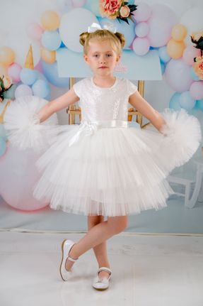 لباس سفید بچه گانه بافتنی پولکی رگولار آستین-کوتاه پارتی کد 835847421