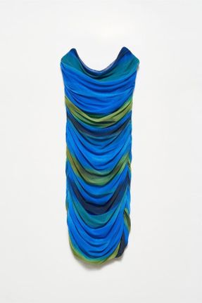 لباس آبی زنانه بافتنی مخلوط پلی استر رگولار کد 739681800