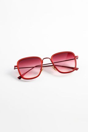 عینک آفتابی زرشکی زنانه 53 UV400 فلزی مات مستطیل کد 265694819