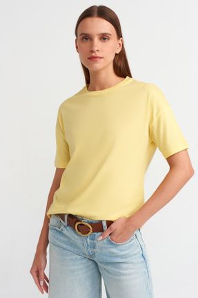تی شرت زرد زنانه رگولار یقه گرد تکی بیسیک کد 286387251