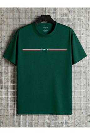 تی شرت سبز زنانه اورسایز یقه گرد پنبه (نخی) تکی بیسیک کد 822231498