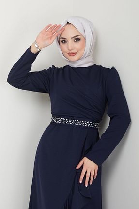 لباس مجلسی سرمه ای زنانه یقه گرد پلی استر کد 828822430