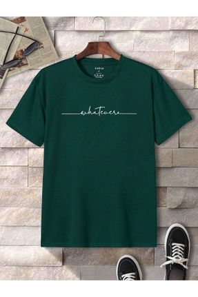 تی شرت سبز زنانه اورسایز یقه گرد پنبه (نخی) تکی بیسیک کد 822231663