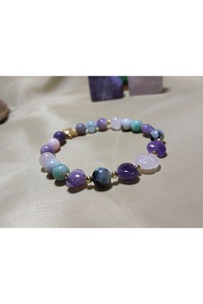 دستبند جواهر رنگی زنانه سنگ طبیعی kuartz - کد 833596833