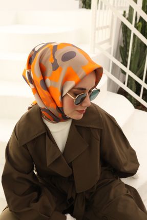 روسری نارنجی ابریشم ضخیم 90 x 90 طرح گلدار کد 775772162
