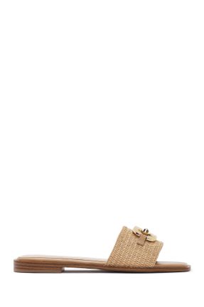 دمپائی بژ زنانه چرم مصنوعی پاشنه ساده پاشنه کوتاه ( 4 - 1 cm ) کد 833199998