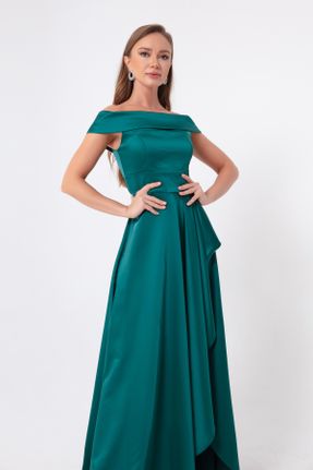 لباس مجلسی سبز زنانه الاستن آستین استاندارد رگولار یقه قایقی آستر دار کد 347014056