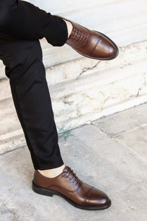 کفش کلاسیک قهوه ای مردانه چرم طبیعی پاشنه کوتاه ( 4 - 1 cm ) پاشنه ساده کد 36406970
