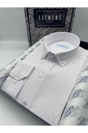 پیراهن سفید مردانه پنبه - پلی استر ریلکس یقه نیمه ایتالیایی کد 378769118