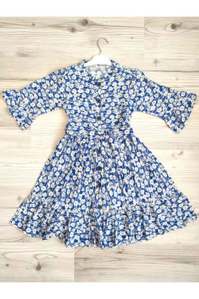 لباس آبی بچه گانه بافتنی شیفون طرح گلدار راحت کد 835755819