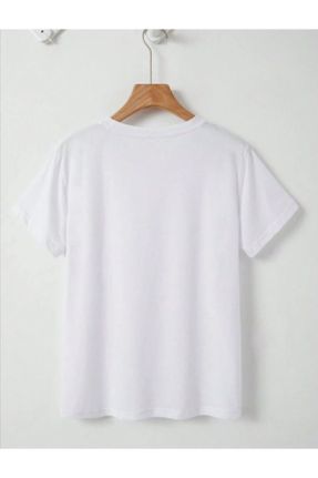 تی شرت سفید زنانه یقه گرد اورسایز پنبه - پلی استر تکی کد 835755541