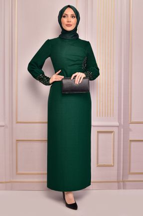 لباس مجلسی سبز زنانه کرپ رگولار یقه گرد بدون آستر کد 833734799