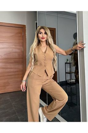 ست بالاتنه و پائین تنه قهوه ای زنانه بافتنی Genel Markalar - کد 816376869