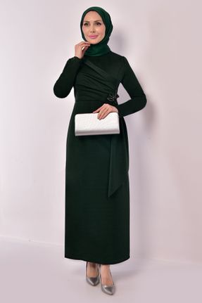 لباس مجلسی سبز زنانه یقه گرد کرپ آستین استاندارد رگولار کد 831204558