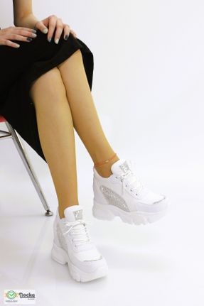کفش اسنیکر سفید زنانه بند دار چرم مصنوعی کد 835946800