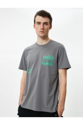 تی شرت طوسی مردانه رگولار یقه گرد تکی کد 835958720