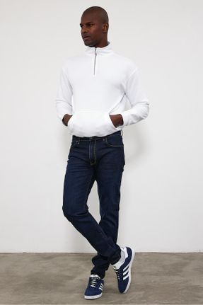 شلوار جین سرمه ای مردانه پاچه تنگ فاق بلند استاندارد کد 782822488