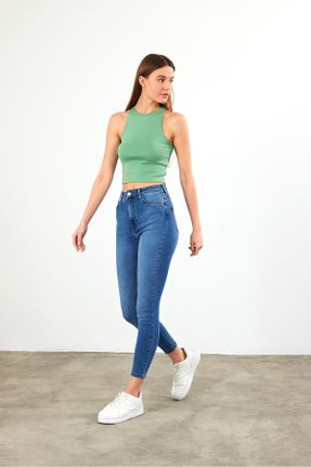 شلوار جین آبی زنانه پاچه تنگ فاق بلند جوان استاندارد کد 746378927