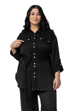 ست بالاتنه و پائین تنه سایز بزرگ مشکی زنانه بافتنی DISENTIS MODEST - کد 836103341