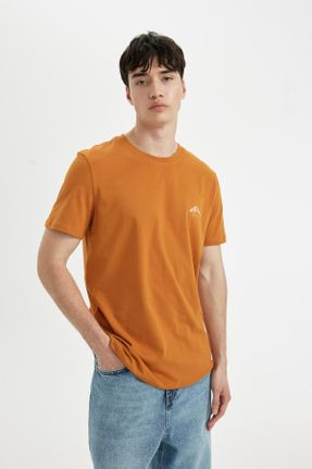 تی شرت نارنجی مردانه اسلیم فیت یقه گرد کد 835977250