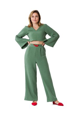 شلوار سبز زنانه بافتنی Gleam Atelier - کد 151525937