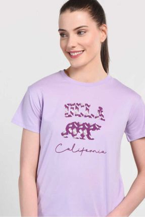 تی شرت بنفش زنانه رگولار یقه گرد پنبه (نخی) تکی کد 710872761
