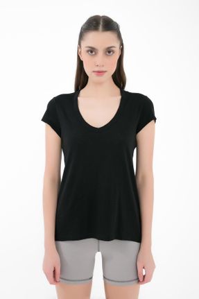 تی شرت مشکی زنانه رگولار یقه هفت پنبه (نخی) تکی بیسیک کد 824204197